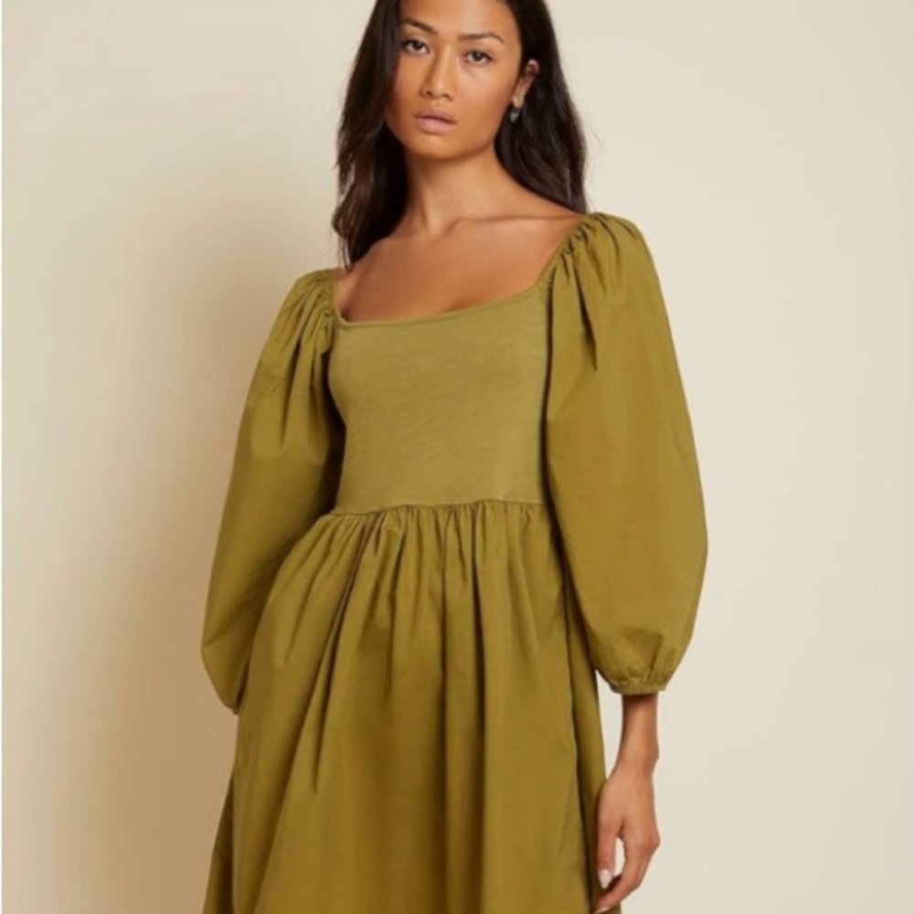 National LTD Heddie Puff Sleeve Babydoll Cotton Poplin Mini Dress, Size XS